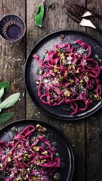 Red Pasta with Lemon-Sage Butter and Caramelized Walnuts