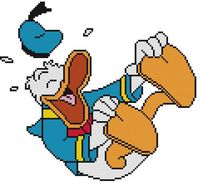 This is Donald Duck laughing at something!  So cute!
This pattern comes printed on 1 page which is 16 squares per inch of paper.
This pattern is 120 X 110 stitches (squares).
This pattern uses only 8 colors.