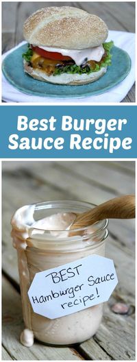 The absolute Best Burger Sauce recipe - for your home-grilled burgers! From http://RecipeGirl.com.