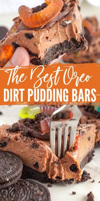 Oreo Dirt Pudding Bars! Easy No Bake Pudding Bars with Oreo Crust and Gummy Worms! A FUN Dirt Pudding Dessert that's SO EASY to make! #lemonpeony #dirtpudding