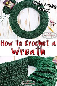 Learn how to crochet a Wreath that looks like it has pine needles on it. Ideal for Fall, Winter, Christmas and more. It includes a written free crochet pattern plus video tutorial. #free #freecrochet #crochet #pattern #crochetpattern #crochetwreath #wreath #christmas #pineneedles #crochetloop #loopstitch #diyhomeideas #diy #diyhomedecor #decor #holidays