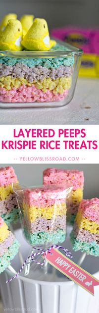 Layered Peeps Rice Krispie Treats for Easter