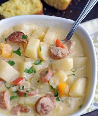 This Slow Cooker Cheesy Smoked Sausage and Potato Soup is comforting, so delicious and really simple to make. The perfect hearty meal for those chilly fall and winter nights.