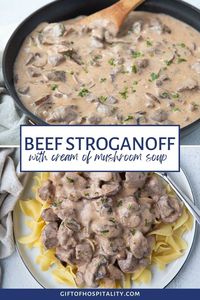 This easy recipe for Beef Stroganoff uses cream of mushroom soup as a shortcut ingredient for a super creamy, savory sauce. It's a 30 minute meal that the whole family will love.