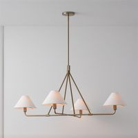 The Gilda Chandelier showcases a sleek and modern design with its angular and architectural form. Its tapered linen shades add a touch of contemporary style and proportion. Perfect for making a statement in any dining room or kitchen. PRODUCT NOTES 2 heads L 70cm x H 48cm / L 27.6″ x H 18.9″. (12" suspension rod) 4 heads L 110cm x H 48cm / L 43.3″ x H 18.9″. (12" suspension rod) Brass, Black, White. SKU: RDC-192007 MATERIALS Brass lamp body, fabric lampshade. E14 socket. (Not included bulbs) PRO