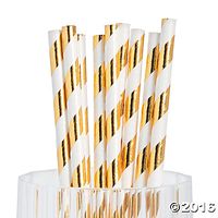 Gold Foil Striped Paper Straws