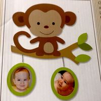 Monkey Wall Decoration With 2 Hanging Frames To Accessorize Babies Nursery. 12” W X 14.5” H X 0.95” D. 30.48cm X 36.8 Cm X 0.95 Cm.