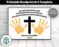 John 3:16 Handprint Craft Printable Hand Print Art Template Christian Homeschool Crafts for Kids Sunday School Preschool Church VBS Cross