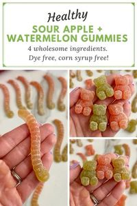 Easy and wholesome sour apple and sour watermleon gummy bears! Only 4 ingredients. Made with real juice and nothing artificial!