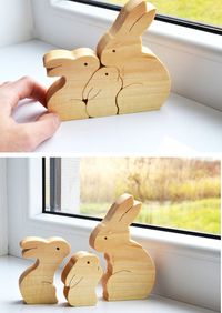 Easter Kids gifts bunny - Wood rabbit - Wooden Puzzle bunny - easter decorations - montessori toys - Kids gifts - rabbits family ------------------------------------------------------------------------------------------------------ These are family of rabbits are both fun and #aff