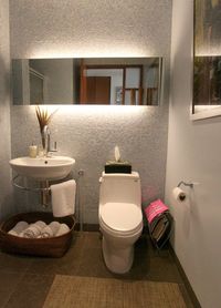 Small washroom - mirror with back lighting