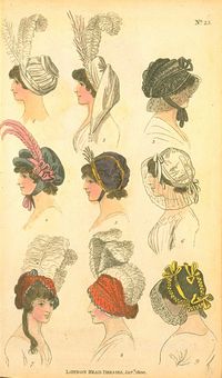 London Head Dresses, January 1800, Fashions of London & Paris