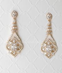 Beautifully styled with vintage flair, these bridal earrings are designed with tapered baguettes, oval cut and pear cut jewels. A radiant design for weddings, h