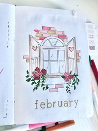 February windows journal. #FEBRUARY #window #asmr #journal #journaling #journalinspiration #journalingsupplies #diy #diyproject #papercrafts #papercrafting