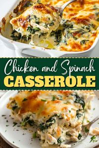 This chicken and spinach casserole with cream cheese is creamy and dreamy. And the golden, bubbly cheese on top makes everything better.