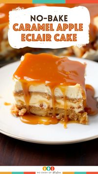 Indulge in the no-bake Caramel Apple Eclair Cake! Cinnamon crackers, spiced apples, creamy pudding, and caramel unite for a showstopper dessert. Need the recipe? Click now!