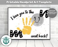 I Love You to the Moon and Back Card Handprint Art Keepsake Printable Hand Print Craft for Mom Dad Gifts Father's Day Gift Mother's Day Kids