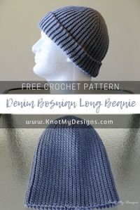 Free Crochet Pattern - Beanie - Denim Bosnian Long Beanie