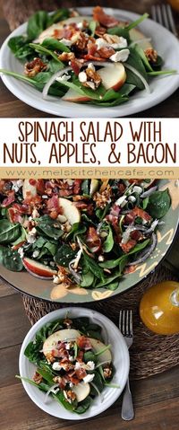 This Spinach Salad with Sweet-Spicy Nuts, Apples, Feta and Bacon will rock your salad-loving world!