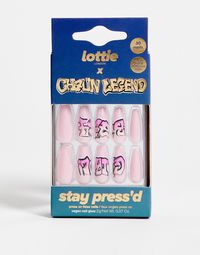 False nails by Lottie London Collaboration with celebrity nail artist Chaun Legend Text and plain designs Contains 30 false nails Chaun's iconic long coffin shape Gel and matte finishes Glue adhesive included This product is non-returnable for hygiene reasons