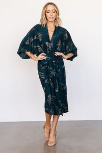 Shaneen Ruched Midi Dress | Jade Floral Shimmer