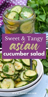 Asian cucumber salad is a zippy version of the classic. Cool cucumbers meet a tangy, sweet and sour savory dressing for a perfect side dish. View this easy recipe at 4sonrus.com