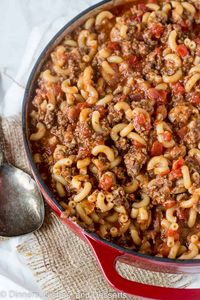 Old fashioned goulash is a classic American favorite with rich beef, melty cheese, and a hearty tomato sauce.