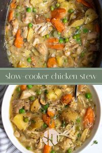 A creamy chicken stew without the cream, this hearty slow cooker chicken stew recipe is perfect for a cold day.