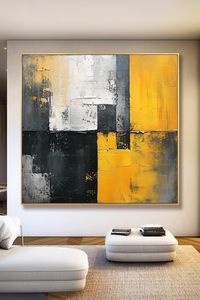 Transform your space with this striking yellow and gray abstract painting. Original handmade artwork with bold contrasts and textured brushstrokes. Perfect for adding a contemporary touch to any room. Customizable to 80+ sizes. Elevate your decor with this unique piece. #abstractart #modernwallart #yellowandgray