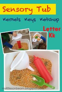 My Little Sonbeam: January Week 1: Alphabet {Letter Kk} - letter k worksheet, song, activity, craft, and sensory tub. Fine motor and gross motor.  {Homeschool preschool learning activities for ages 2 3 4}