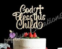 Gold acrylic god bless this child cake topper | Etsy