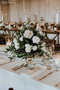 Green and White Rose Centrepieces, Rustic Wedding Table Setting, Al Fresco Wedding Table Setting | ElegantWedding.ca