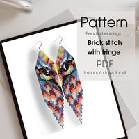 Owl beading pattern for beaded fringe earrings This pattern is intended for users that have experience with brick stitch and the pattern itself does NOT include instructions on how to do this stitch.  This is an Instant Download, which means that once you pay a download link will be sent to the email associated with your Etsy account, so make sure to give a valid email address.  PDF file includes:  1. The large picture of the pattern  2. Bead Legend with the color, name, number, and quantity of beads.  3. Bead chart. 4. Word chart. This pattern is created for Miyuki Delica seed beads size 11, but you can chop and change colors and beads as you please) You can sell the finished products.