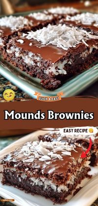 Indulge in Mounds Brownies, where the rich, fudgy base meets sweet coconut filling, all topped with a layer of smooth chocolate. It’s a delightful twist on a classic brownie, inspired by the Mounds candy bar. #MoundsBrownies #CoconutChocolate #BakeAndEnjoy