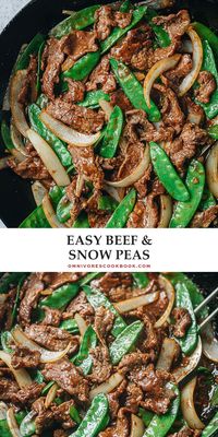 Beef with snow peas features tender juicy steak stir fried with crisp snow peas in a gingery, garlicky brown sauce. It is a satisfying and nutritious dish that takes less than 30 minutes to make - perfect for a weekday dinner. {Gluten-Free Adaptable}