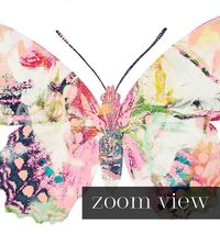 A collage of abstract art contained within the boundaries of an illustrated butterfly, by Jenny Kun.