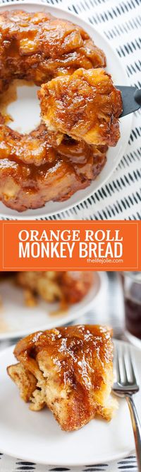 Orange Cinnamon Roll Monkey Bread is an easy and delicious twist on a family favorite recipe. Made with Pillsbury Orange Cinnamon Rolls, orange just and zest, butter and sugar, this pull apart bread can totally be made ahead and is perfect to enjoy at brunch or any family gathering!