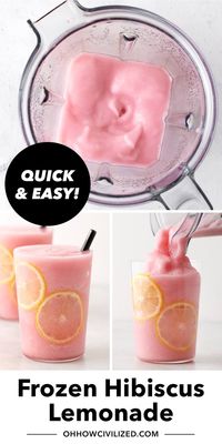 Refreshing and perfectly sweet-tart, this frozen hibiscus lemonade is ready in 3 minutes! All you need is 4 ingredients and a blender. #frozenlemonade #hibiscuslemonade #frozenhibiscuslemonade #hibiscus #lemonade