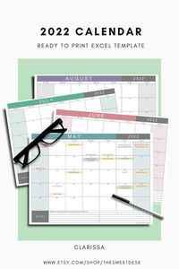 2022 Calendar Printable. Fill and print excel template saves you time and helps you stay organized. Available at the The Sweet Desk on Etsy.