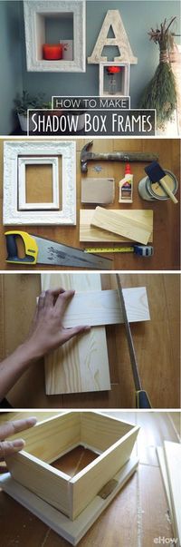 Shadow boxes are a quick and easy way to add storage and decorative features to your walls. Great substitutes for small shelves, you can add a frame to the shadowboxes that make it look like a true piece of art! DIY instructions here: http://www.ehow.com/how_4910331_make-shadow-box-frames.html?utm_source=pinterest.com&utm_medium=referral&utm_content=inline&utm_campaign=fanpage