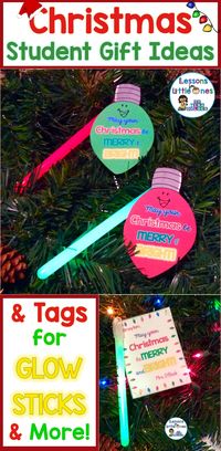 Christmas student gift ideas and tags for trinkets such as glow sticks, books, playdough, & more.