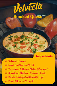 Try this easy Velveeta smoked queso recipe at your next summer barbecue. Make smoked queso right on your smoker or your grill and share it with friends and family. Enjoy dipping with chips, veggies, meat, or as a topping for burgers, hot dogs, and your favorite barbecue.