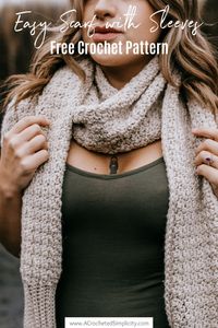 Learn to crochet a sweater scarf with this beginner-friendly crochet pattern. A scarf with sleeves (also called a thneed), can be worn as a crochet scarf, a cowl, a shawl, and even a wrap around sweater! This beginner-friendly pattern is worked all in one piece. #scarfwithsleeves #crochetscarfwithsleeves #sweaterscarf #crochetscarf #scarfwithsleeves #freecrochetpattern #crochetscarfpattern #crochetsweater #easycrochet #beginnercrochet