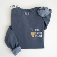 This Iced Coffee Please Sweatshirt is the perfect, cozy crewneck to wear while out shopping (with coffee in hand of course), or around the house. You can gift it to the iced coffee loving friend in your life too! We also offer a matching tshirt!: https://comfycutedesign.etsy.com/listing/1623861085 Sizing - These comfort colors sweatshirts are unisex fit and run true to size. They are a loose and relaxed fit. We recommend sizing up 1-2 sizes for an oversized fit. Each sweatshirt comes a rolled-fo