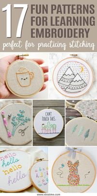 If you're a beginner and looking for some easy patterns, check out our 17 fun projects that are a perfect way to learn embroidery. Thes patterns are perfect for practicing some of the easiest and most basic embroidery stitches.