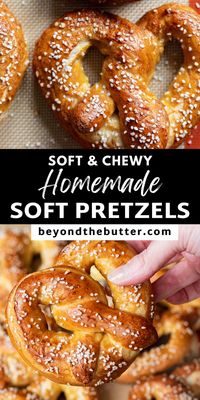 Move over store-bought pretzels, these Homemade Soft Pretzels are the best! They're soft and chewy on the inside with a golden brown outside and a sprinkling of pretzel salt to boot. Serve them alongside your favorite mustard or cheese sauce for the perfect savory snack! Find the full recipe on BeyondtheButter.com.