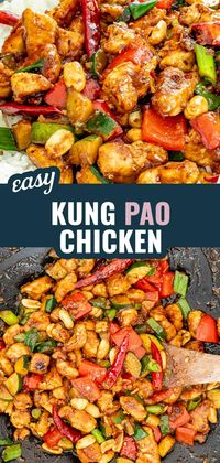 This Kung Pao Chicken is a delicious stir-fry loaded with chunky veggies and chicken and coated in a homemade tasty sauce. Ready in 30 minutes and way better than take-out! #kungpaochicken #recipe