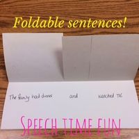 You can use this to on any sentence structure goal (combining sentences, using conjunctions, etc.).  fold the paper in half, then cut the paper. use the top side as an illustration.  Under the flap, they write the parts of the sentence that correlate to the illustration.  I taught them that when you are adding or combining, then you use the word "and."  I took pictures or short passages and had students describe them to answer questions.  the students used their foldable to answer my questions