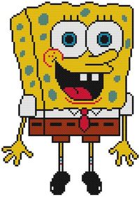 The is Sponge Bob! He lives in a pineapple under the sea!
He comes printed on 1 page which is 12 squares printed per inch of paper.
This pattern is 83 X 117 Stitches (Squares)
This pattern uses only 7 colors.