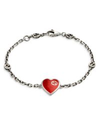 Gucci Sterling Silver & Enamel Heart Chain Bracelet